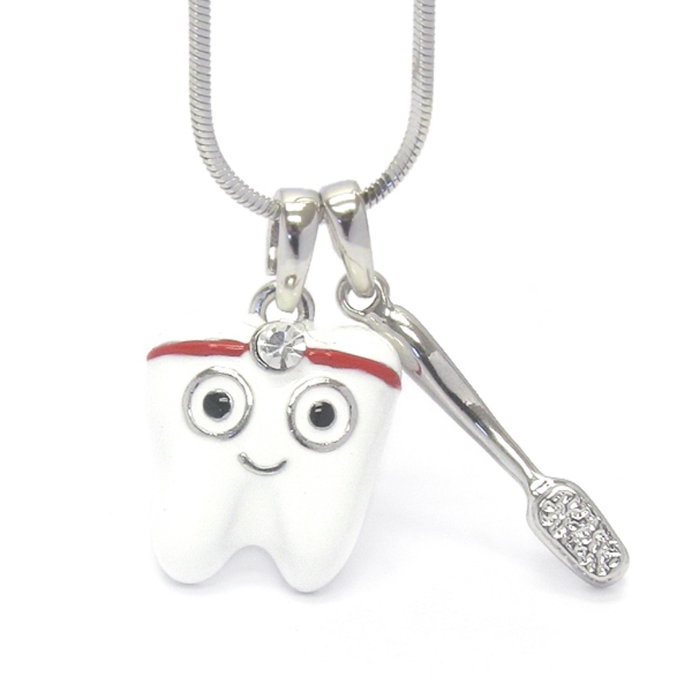 Hygienist Dentist Necklace White Gold Plated